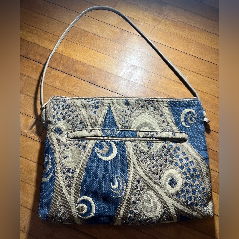 Pinky Purse Blue & Tan Tapestry Hand Bag 12" x9" Florida made - Picture 1 of 8